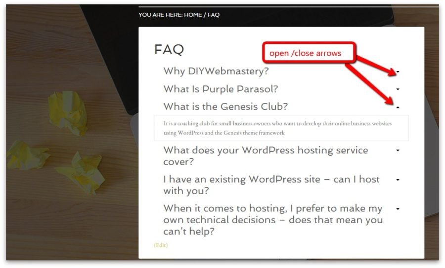 You can build FAQ accordions with Genesis Club Lite.