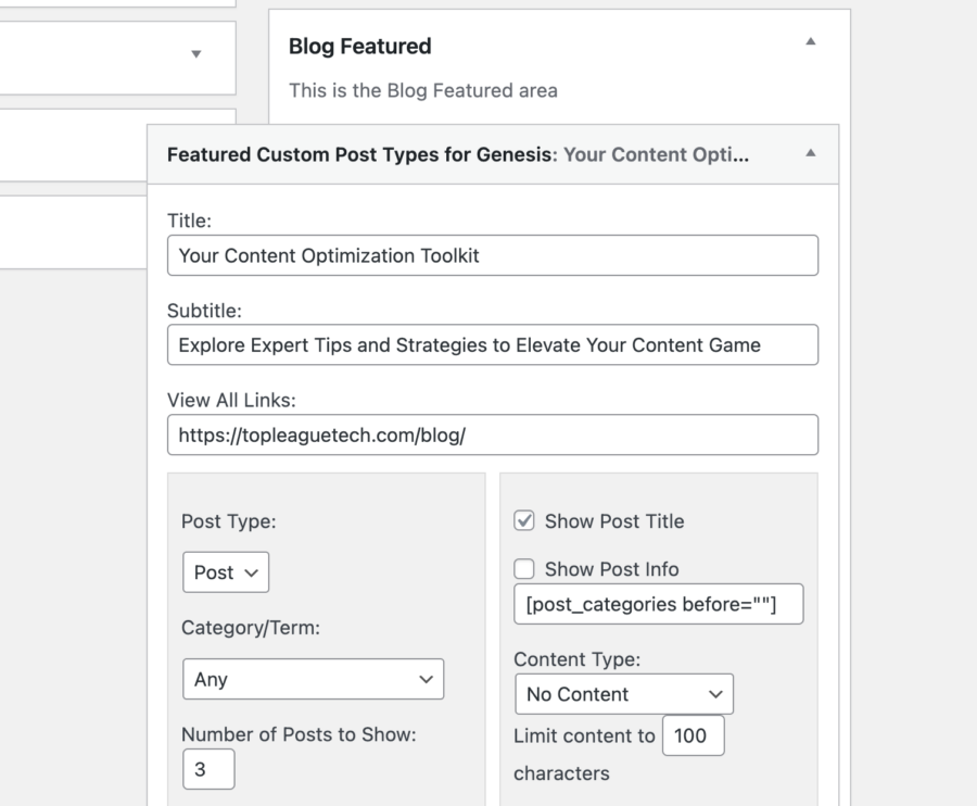 Customizing the Genesis Featured Custom Post Type Widget: Widget Settings View